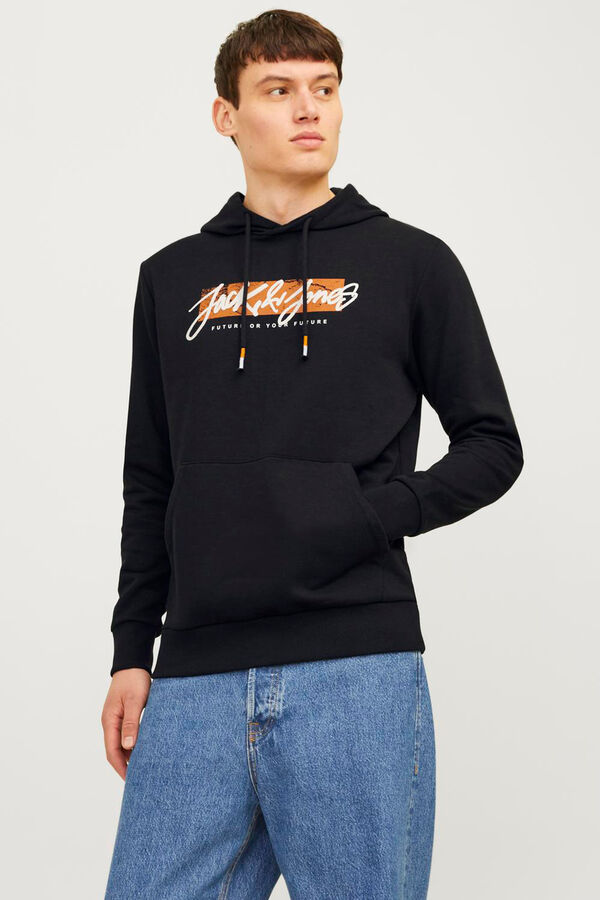 Jack & Jones Sweatshirt com capuz e ajuste padr&atilde;o preto