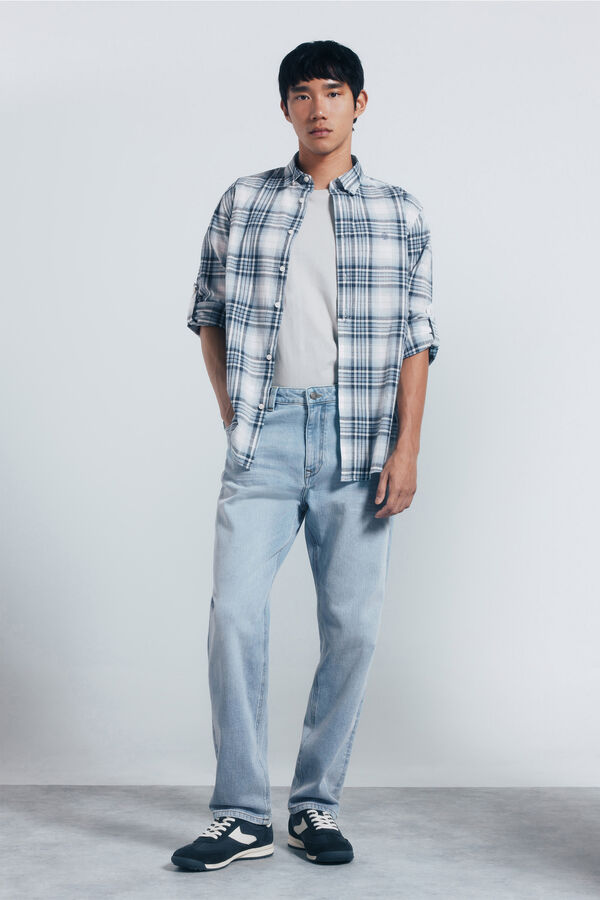 Springfield Camisa xadrez de algod&atilde;o azul