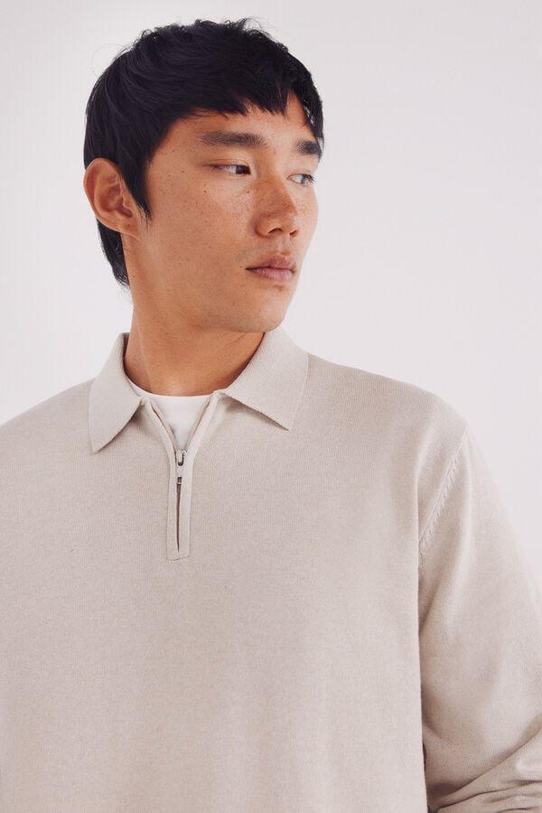 Springfield Su&eacute;ter gola polo com fecho-&eacute;clair cru