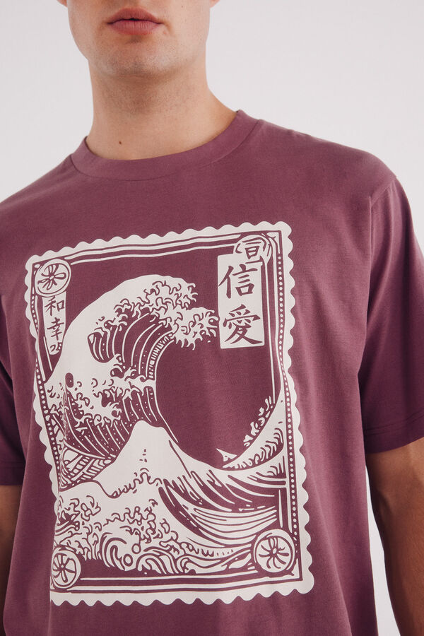 Springfield Camiseta japonesa com ondas vermelho