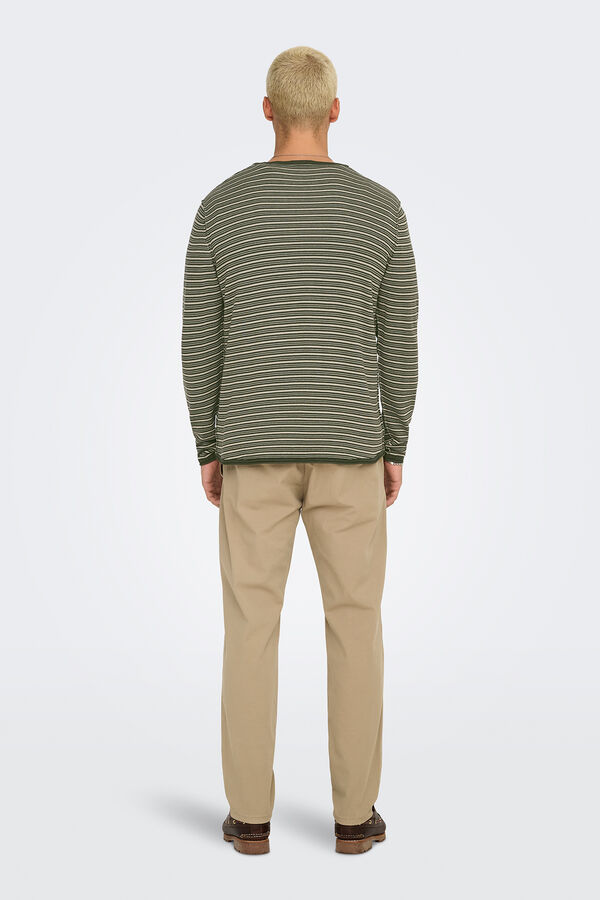 Only & Sons Su&eacute;ter masculino com gola redonda e regular fit cinzento