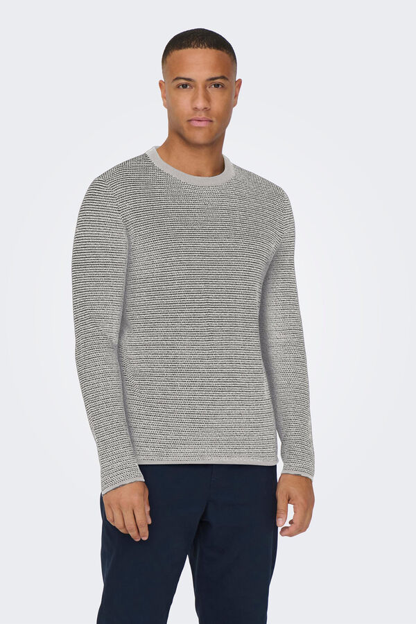 Only & Sons Jersery cuello redondo cl&aacute;sico gris