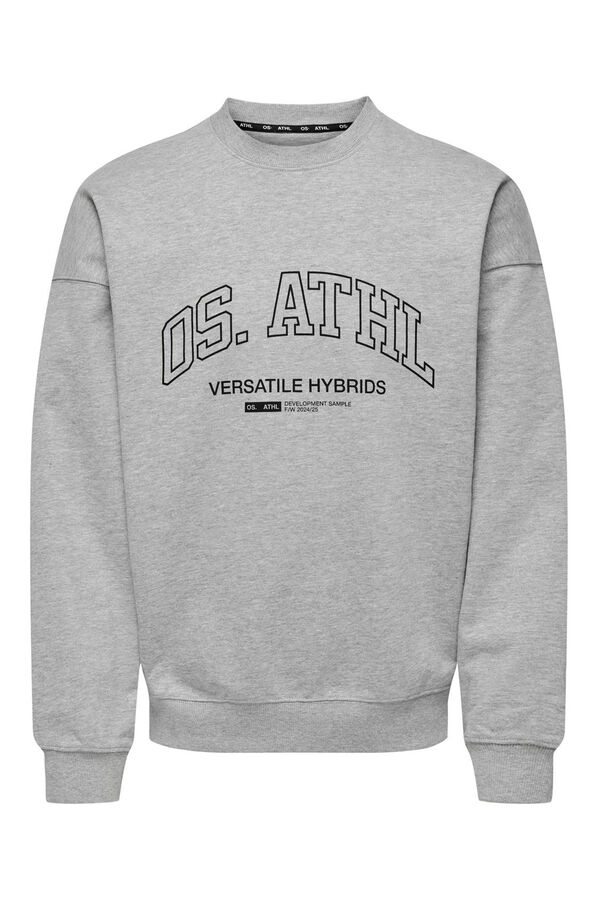 Only & Sons Sudadera de hombre con cuello redondo y dibujo frontal gris