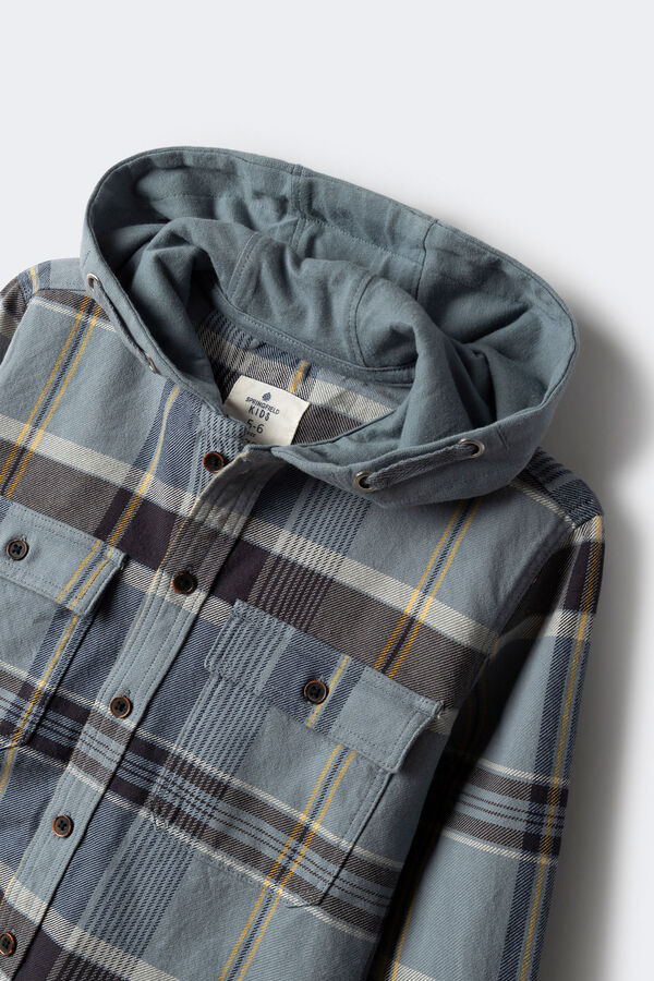 Springfield Kids Camisa com padr&atilde;o de xadrez e capuz para menino azul