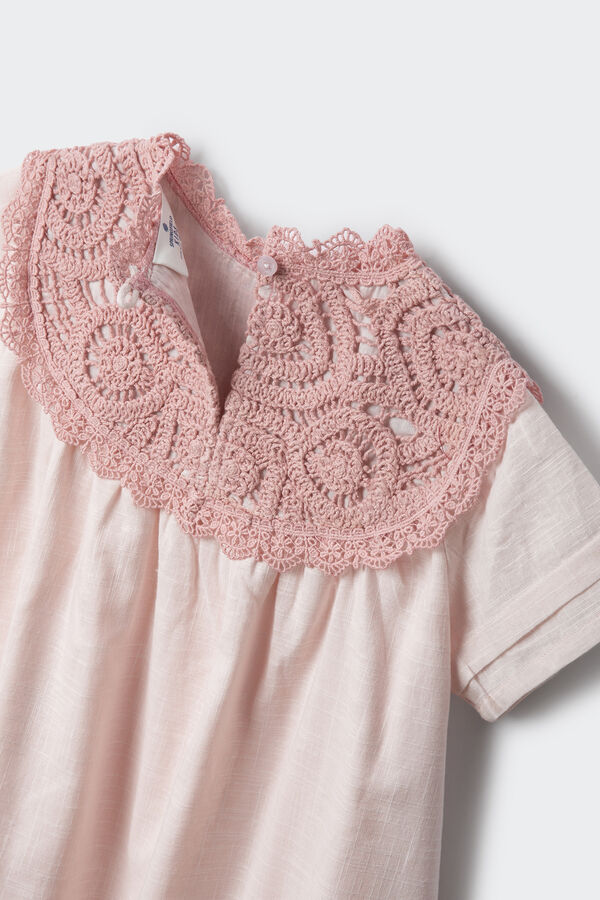 Springfield Kids Vestido de menina com gola em crochet rosa
