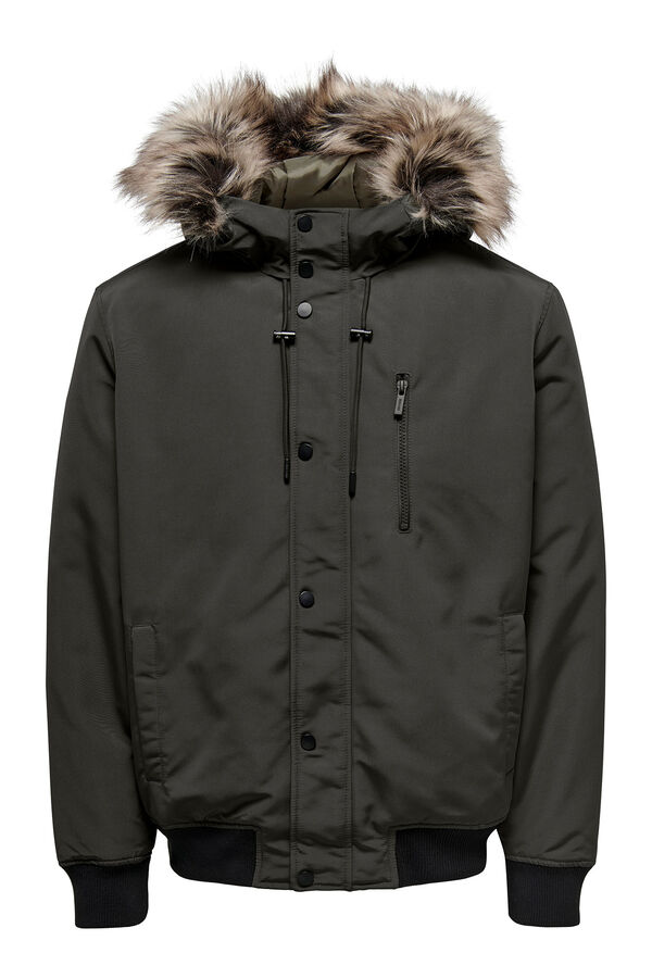 Only & Sons Jaqueta bomber masculina com capuz cinzento