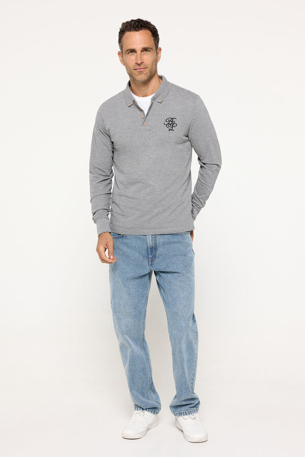 Brave Soul Polo de manga larga con bordado gris