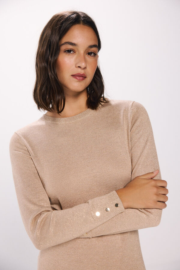 Springfield Vestido punto midi botones pu&ntilde;os tostado