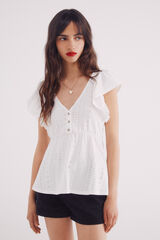 Springfield Camiseta com babados bordado circulares su&iacute;&ccedil;os bege