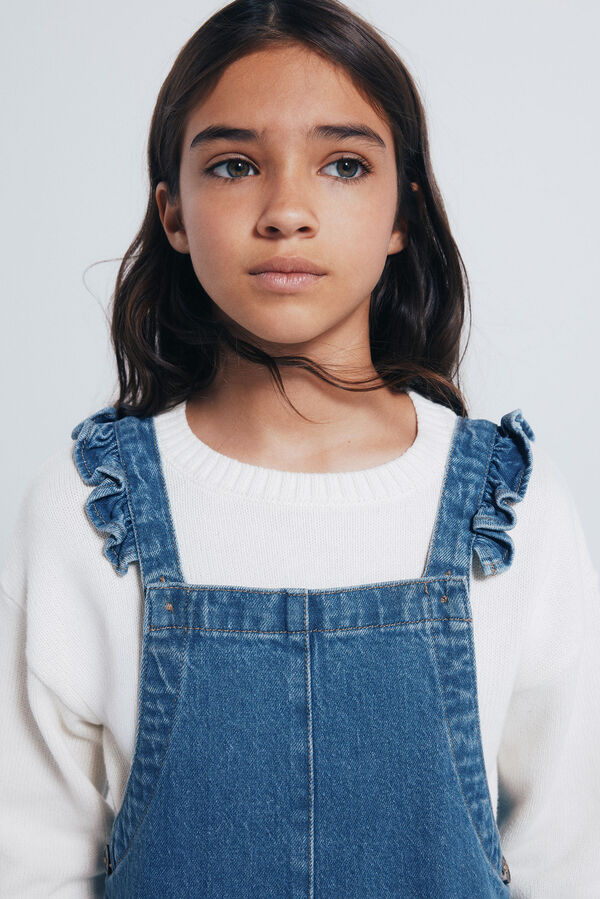 Springfield Kids Macac&atilde;o jeans longo para meninas azul