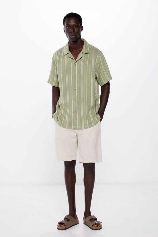 Springfield Camisa manga curta r&uacute;stica riscas bege