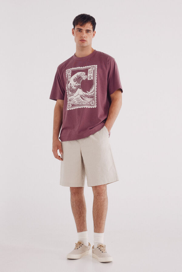 Springfield Camiseta japonesa com ondas vermelho