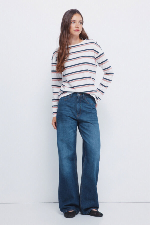 Springfield Camiseta rayas botones hombro marr&oacute;n