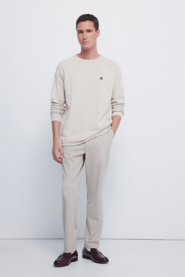 Springfield Jersey liso cuello rulo beige