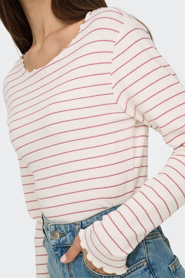 Only T-shirt curta de manga comprida com bordas onduladas branco