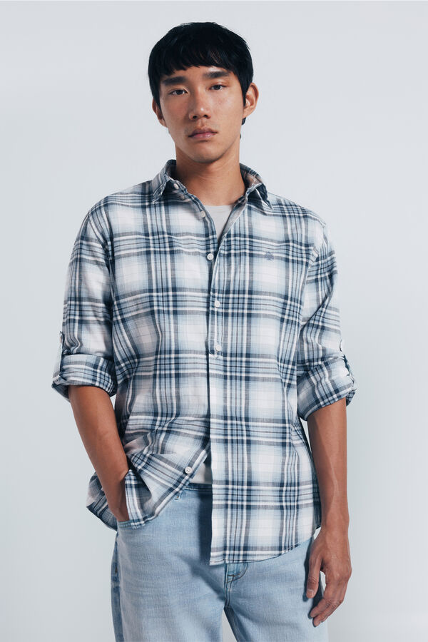 Springfield Camisa xadrez de algod&atilde;o azul