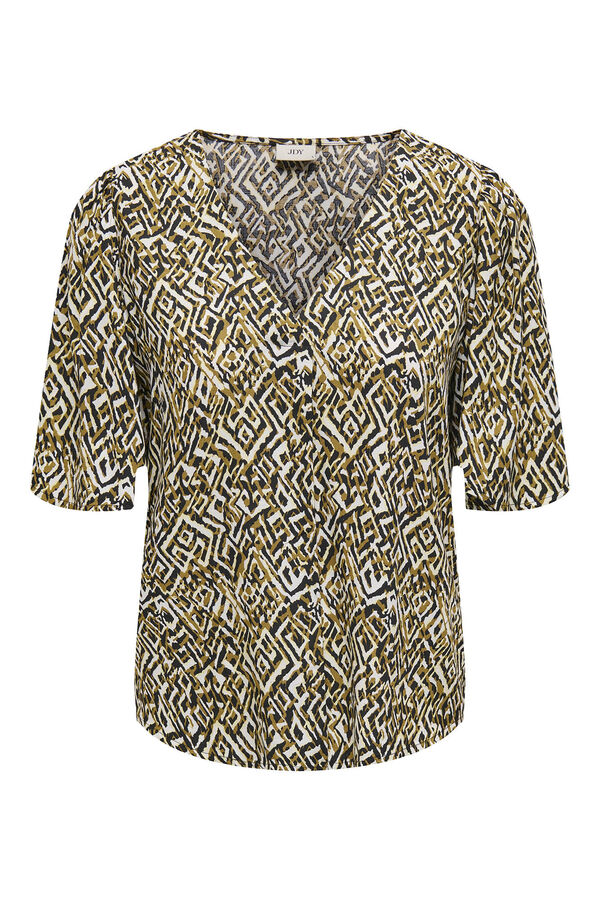 JDY Camisa de mangas 2/4 y cuello de pico beige