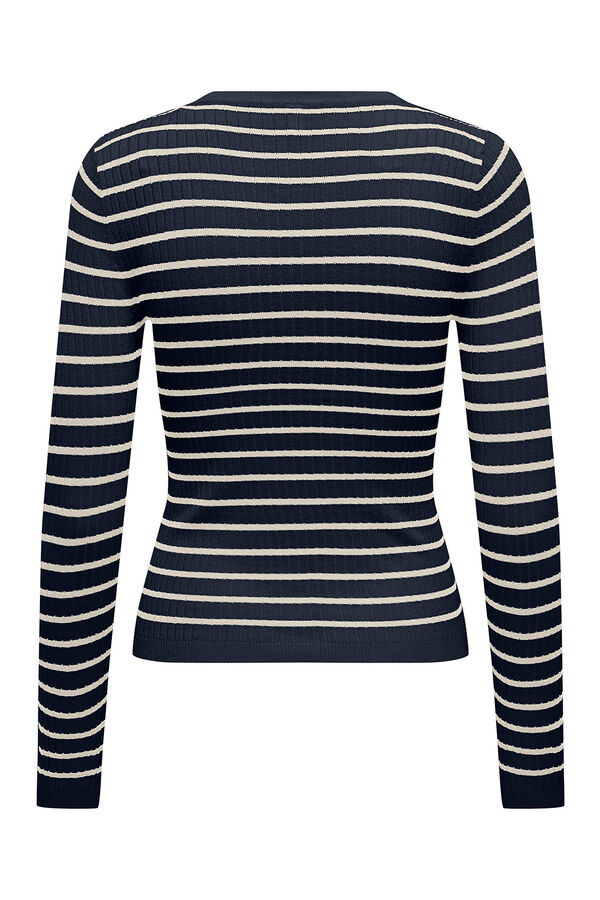 Only Su&eacute;ter manga comprida de gola redonda e manga comprida azul