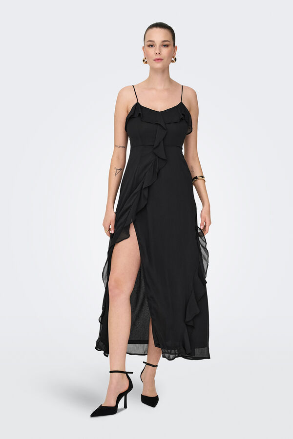 JDY Vestidos compridos folhos preto