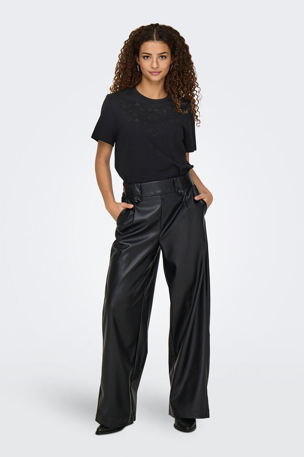 JDY Camiseta manga corta bordada negro