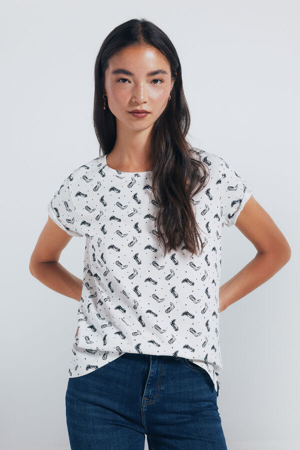 Springfield Camiseta estampada motivos pequeños beige