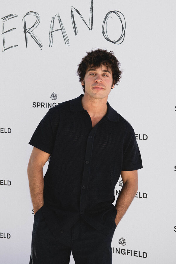 Springfield Cardigan de gola polo de gola manga curta azul