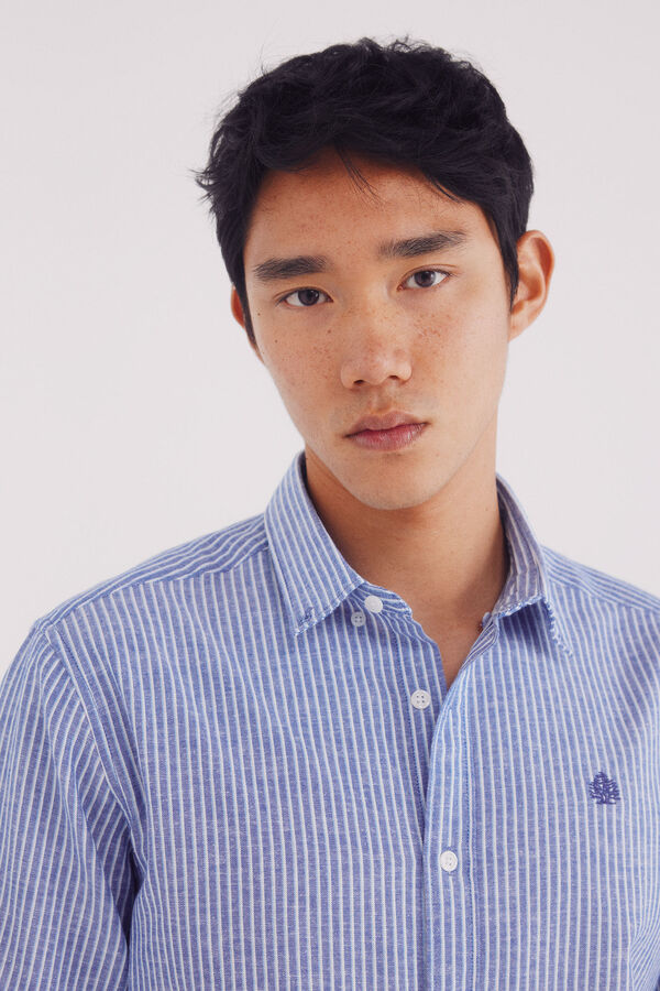 Springfield Camisa lino rayas azul