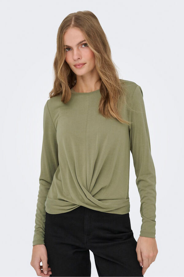 Only Top drapeada de manga comprida bege