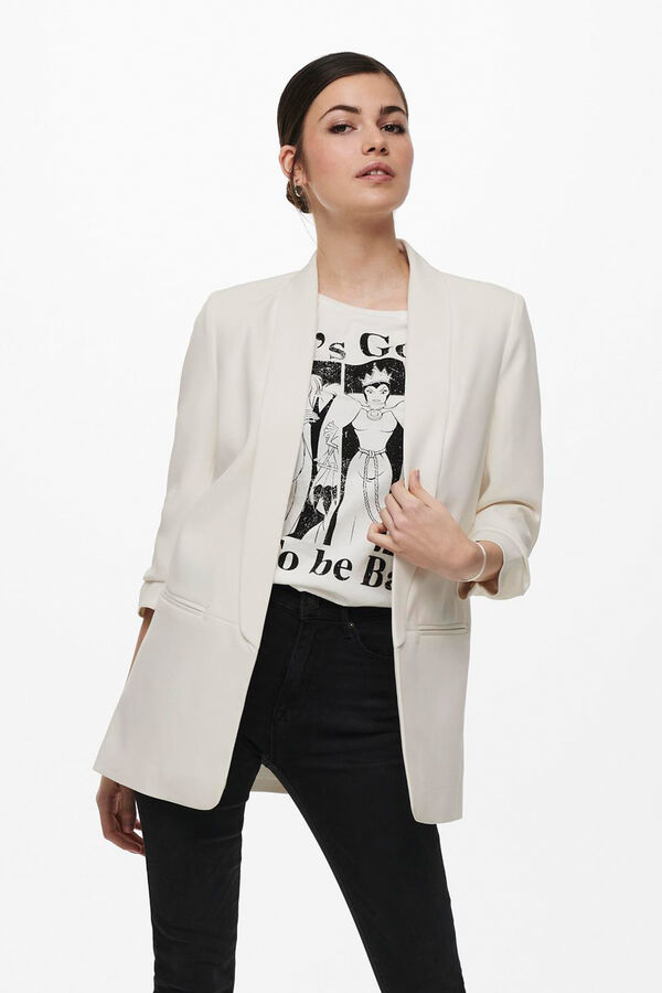 Only Blazer aberto com manga arrega&ccedil;adas branco