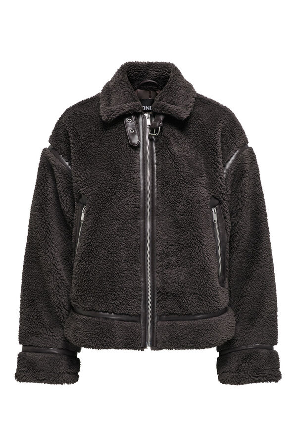 Only Chaqueta biker de pelo marr&oacute;n