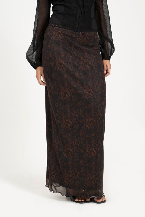 Brave Soul Falda maxi con malla estampado