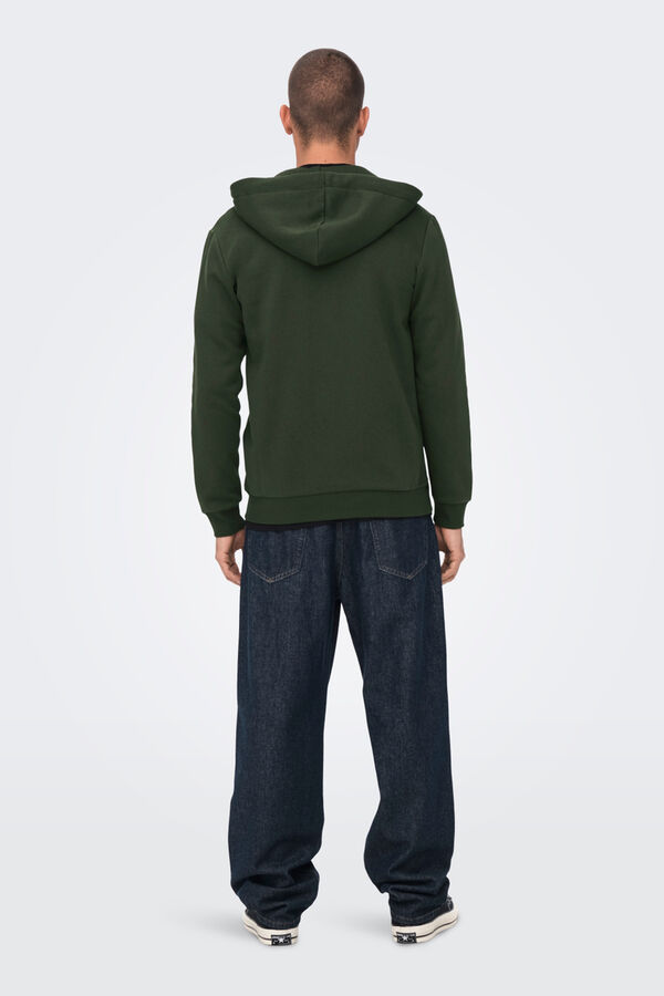 Only & Sons Sudadera de hombre felpada con cremallera. verde