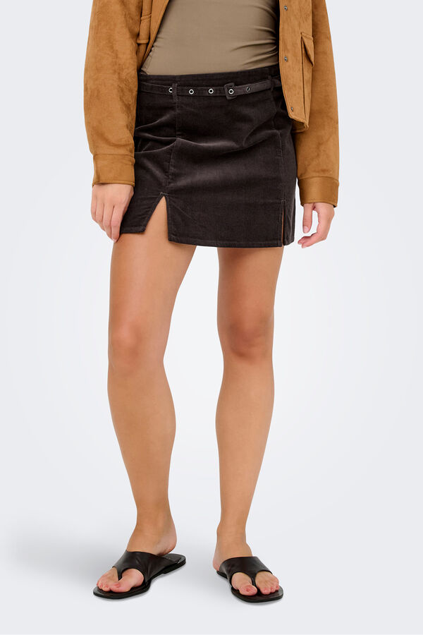 Only Saia curta de veludo cotel&ecirc; castanho