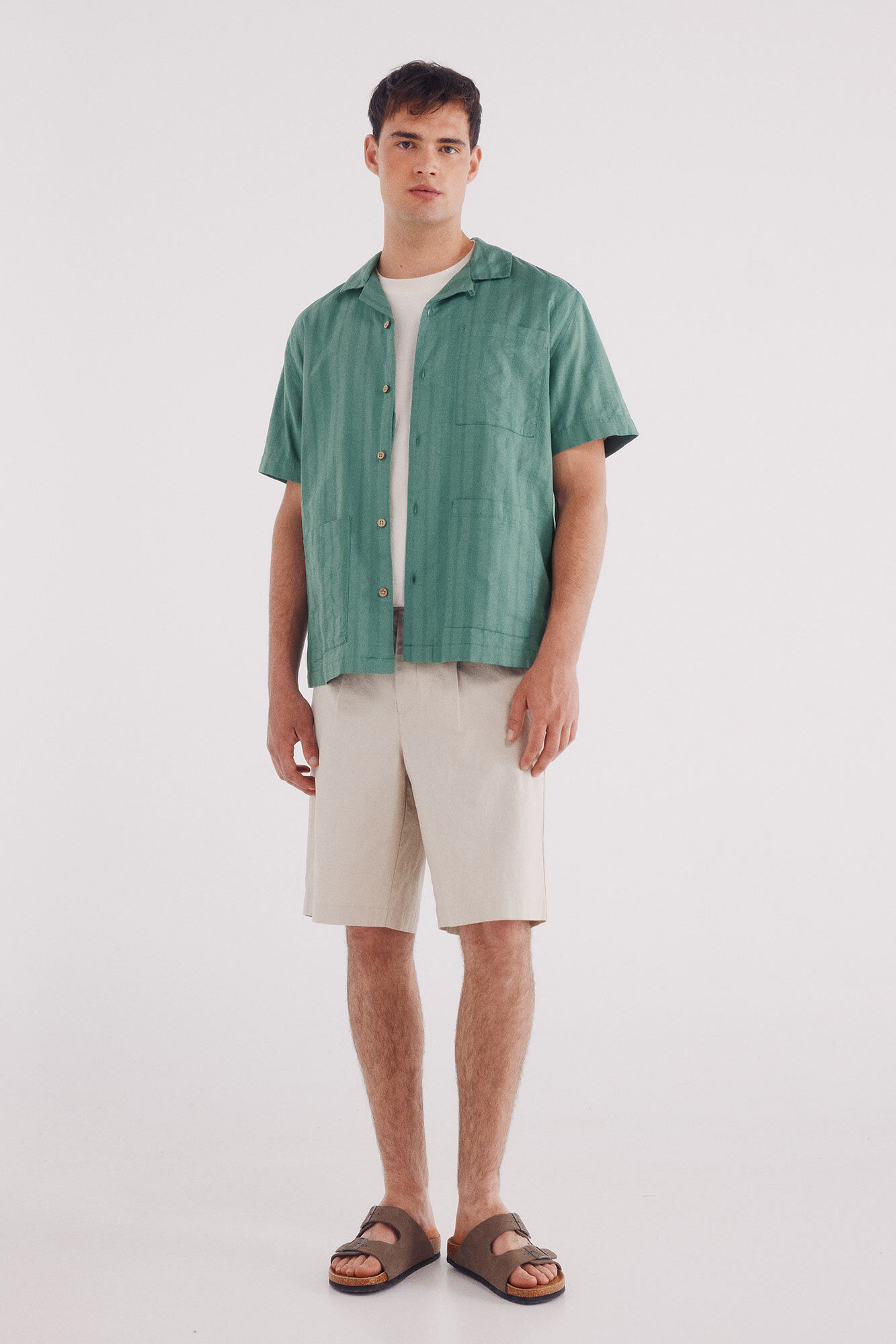 Springfield Camisa manga corta guayabera ligera jacquard