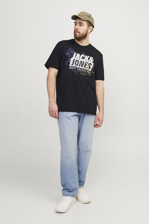Jack & Jones PLUS T-shirt de algod&atilde;o manga curta com logo frontal PLUS preto