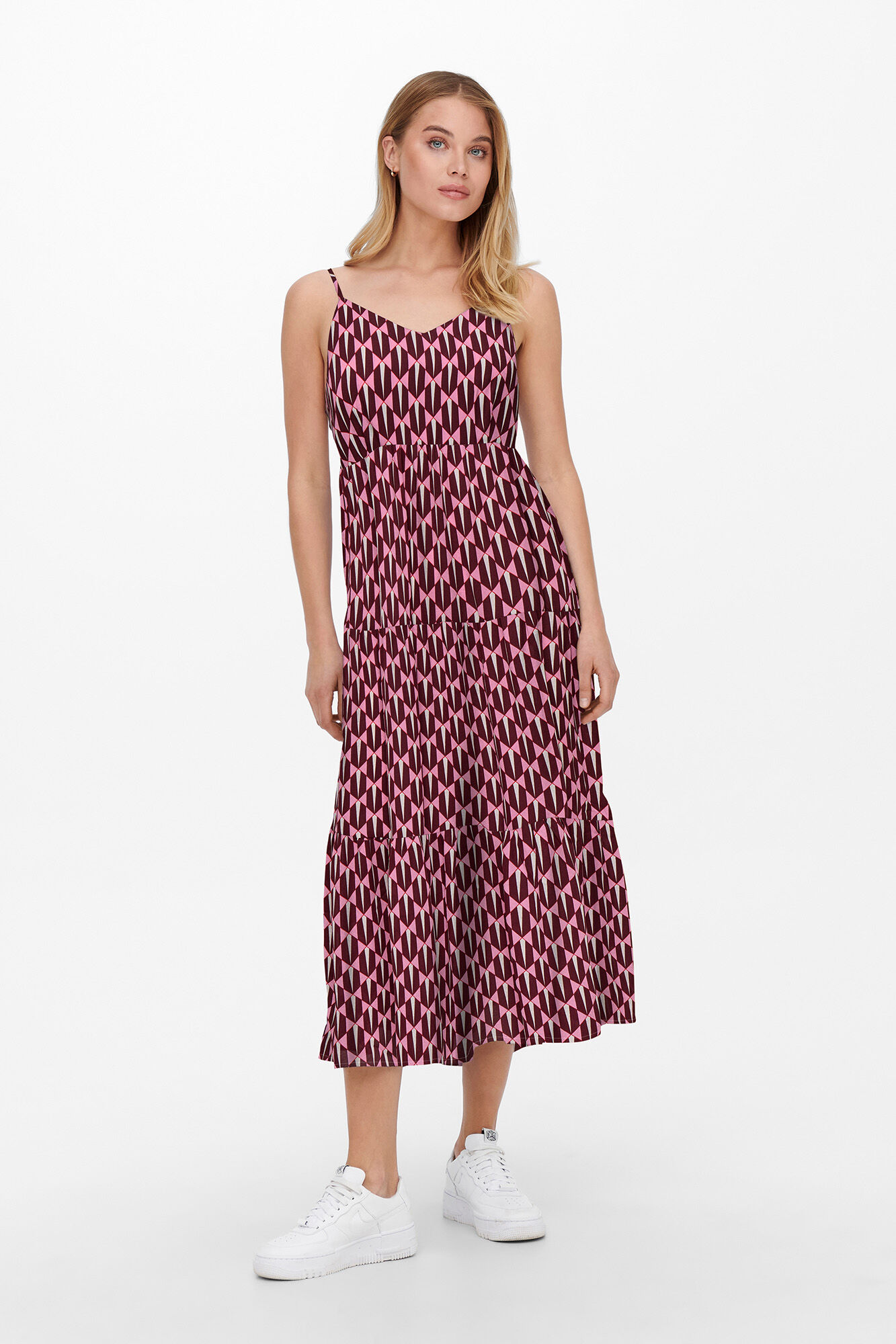 Only Vestido longo estampado com al&ccedil;as ajust&aacute;veis