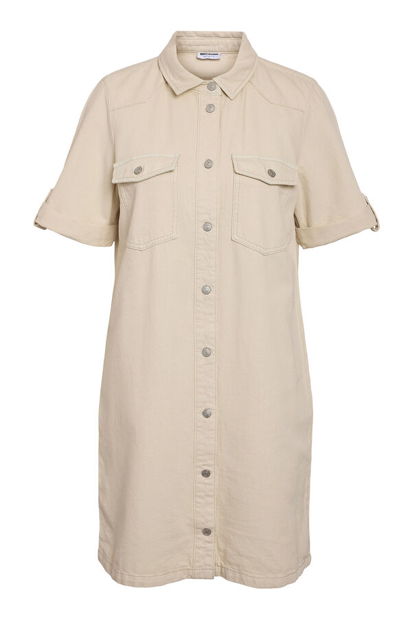 Noisy May Vestido jeans de manga curta curta com abotoamento frontal e bolsos. cinzento