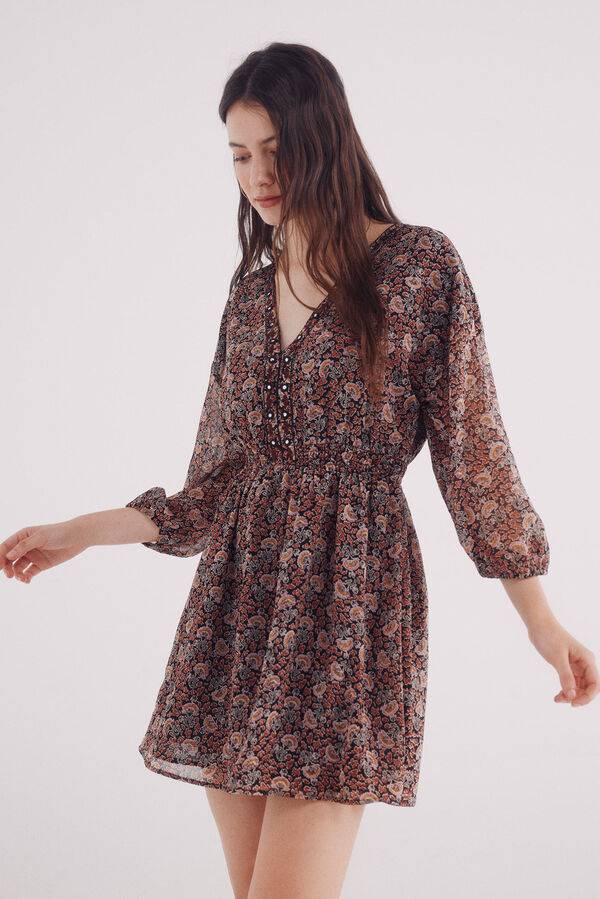 Springfield Vestido corto gasa espejos escote negro