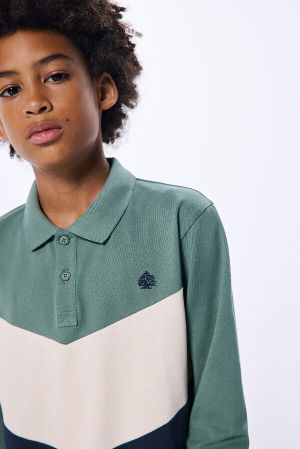 Springfield Kids Polo color block manga larga ni&ntilde;o verde
