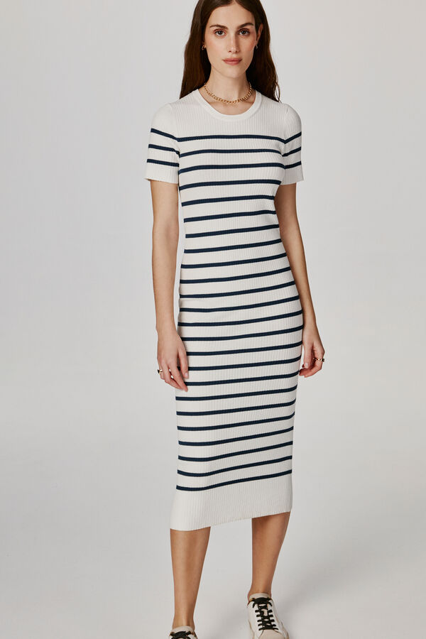 Jack & Jones Vestido midi de punto rib de rayas blanco