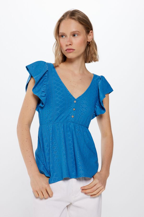 Springfield T-shirt Peplum Bordado Suíço azul