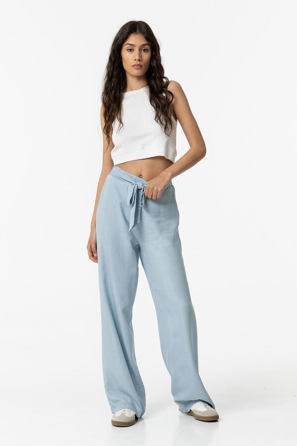 Tiffosi Pantal&oacute;n Culotte Wide Leg Lyocell con Lazo azul
