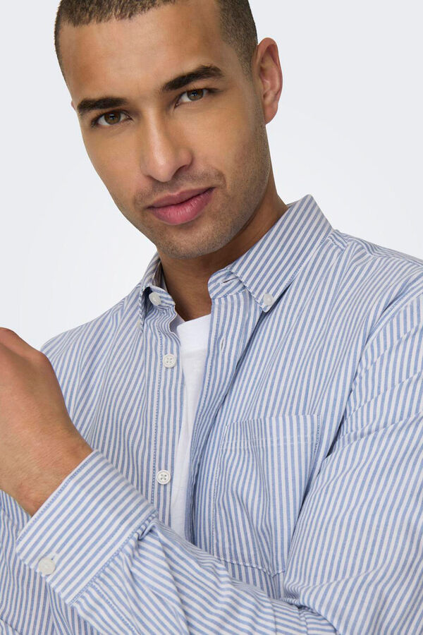 Only & Sons Camisa de manga comprida Oxford &agrave;s riscas azul