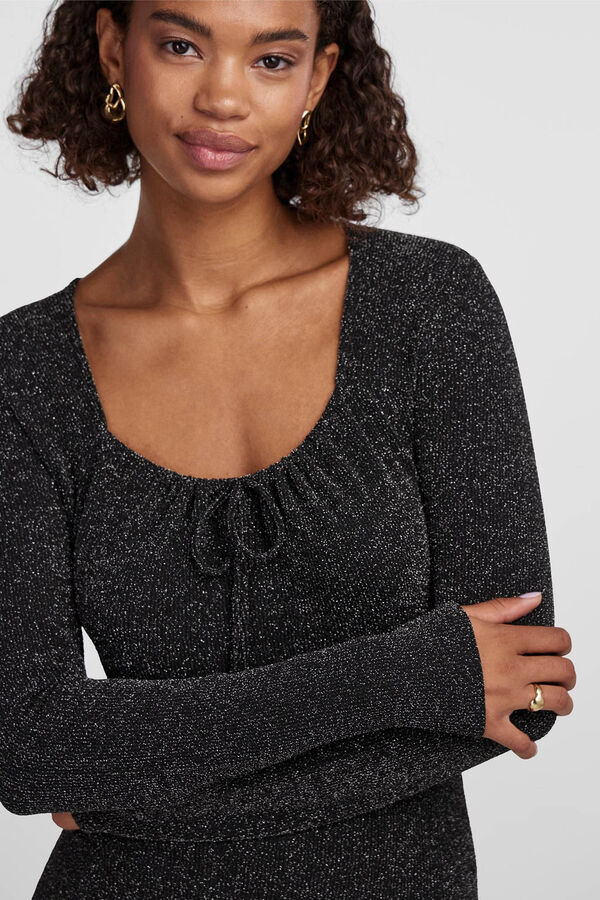 Pieces Vestido curto com fibras met&aacute;licas preto