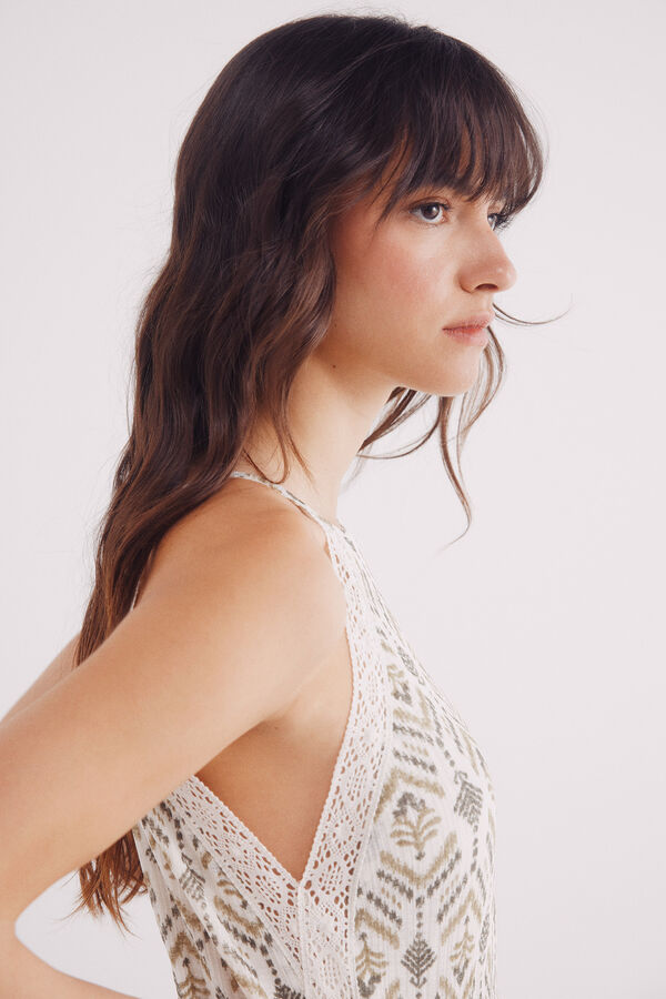 Springfield Vestido midi estampado &eacute;tnico beige