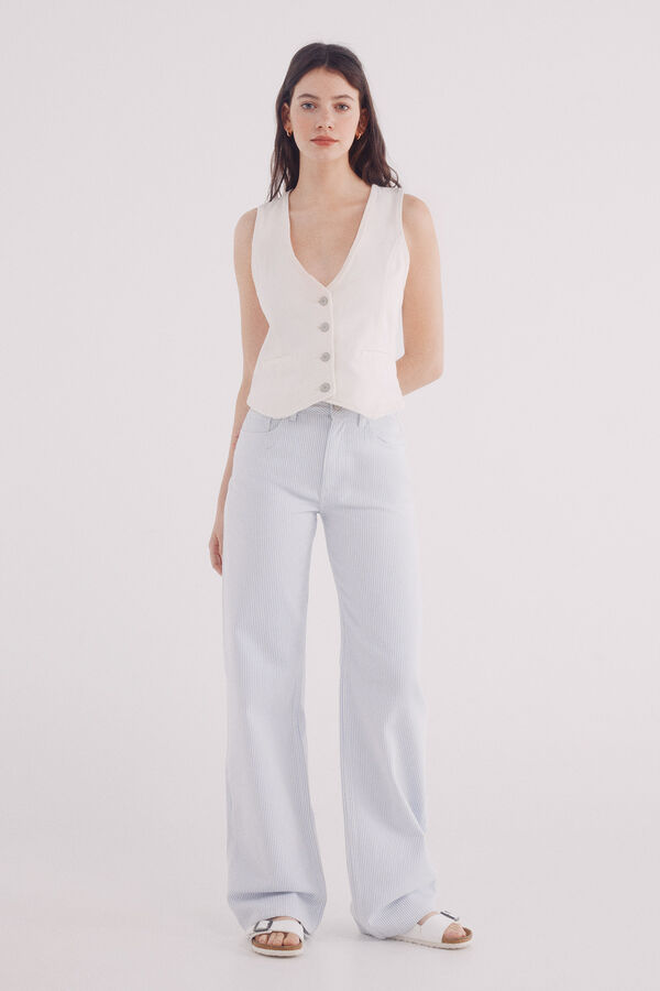 Springfield Jeans wide leg rayas algod&oacute;n marr&oacute;n