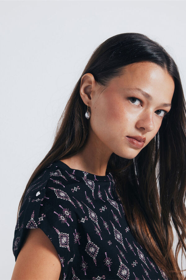 Springfield Camiseta estampada com mangas de la&ccedil;o preto