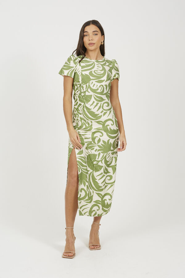 Brave Soul Vestido estampado de manga curta bege