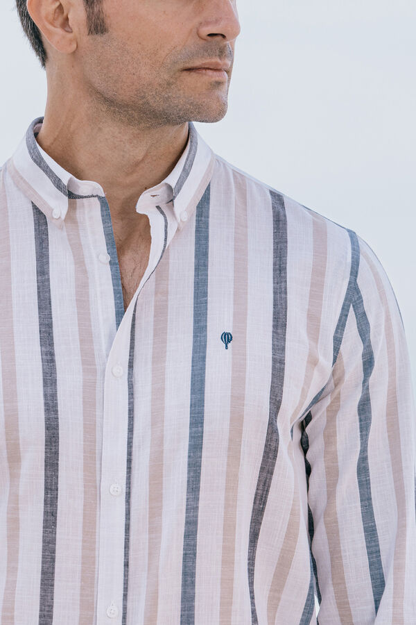 Celopman Camisa Rayas Con Lino azul