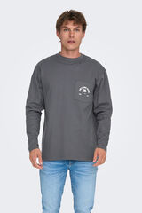 Only & Sons T-shirt de manga comprida com estampa nas costas cinzento